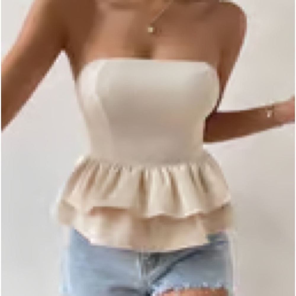 Francesca's Collections Cream Strapless Peplum Blouse